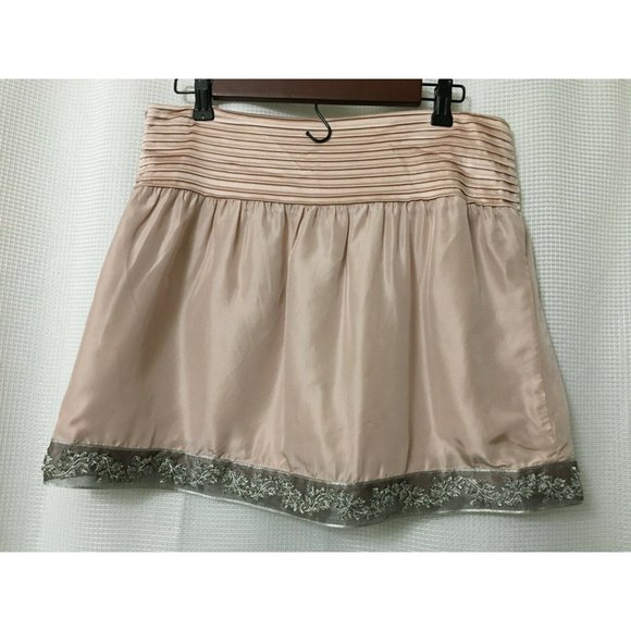 Marciano Mini Silk Skirt Size Medium Blush Color Pleated Waistband Sequin Hem - Picture 3 of 7
